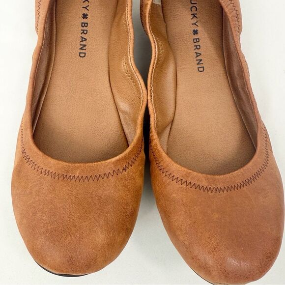 Lucky Brand Emmie Brown Leather Stretch Side Ballet Flats - Picture 7 of 16